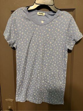 PINK Victoria's Secret Women’s Light Blue Floral Short Sleeve Top